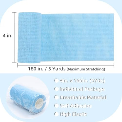 IndigoCase 3 Pack Self Adhesive Bandage Wrap 4 Inch x 5 yd Elastic Tape - color: Skyblue, size: 4 Inch - 3 Pack