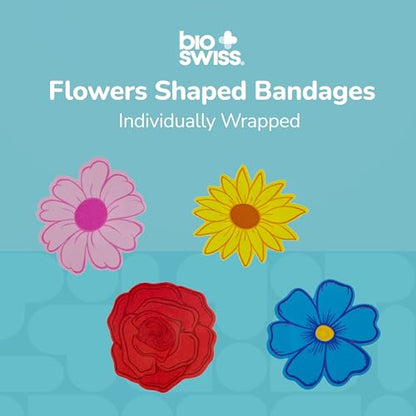 BioSwiss Bandages, Flowers Shaped Self Adhesive Bandage Set, Latex Free, Sterile Wound Care, 24 Count - color: Flowers, size: 24-Count Box
