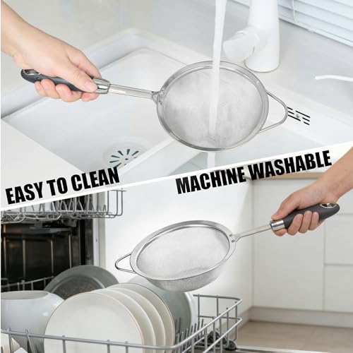 Stainless Steel Fine Mesh Strainer Set,18/10 Strainer for Kitchen - color: Black