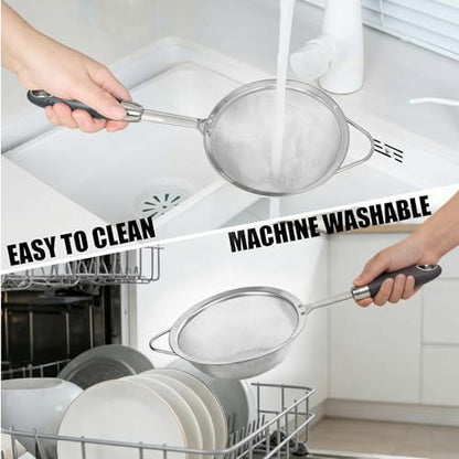 Stainless Steel Fine Mesh Strainer Set,18/10 Strainer for Kitchen - color: Black
