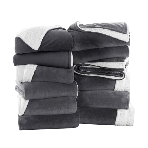 IR Imperial Rooms 12 Pack Bulk Twin Sherpa Blankets 60x80 Grey - color: Grey, size: Twin/Twin XL (Pack of 12)