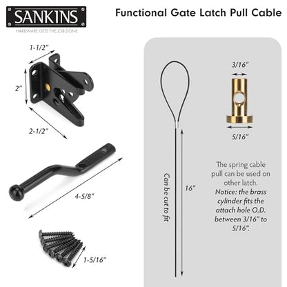 Self Locking Gate Latch for Wooden Fence with Spring Cable Pull, 2pcs | Automatic vinyl gate latch, post mount automatic gravity fence latches for pool/garden/shed - size: With Spring-loaded pull cord