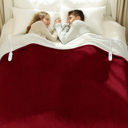 Electric Blanket Queen Size Red, Dual Control, Overheat Protection - color: 04 - Red, size: Queen - 84" x 90"