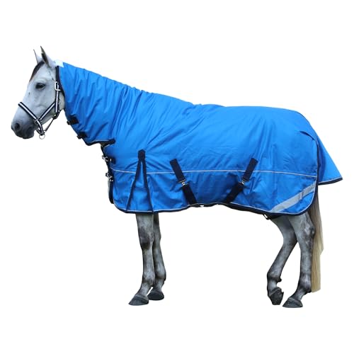 1680D Heavyweight Horse Blanket with 300g Insulation in Body and Hood, Full Neck Combo, Waterproof Breathable Insulated Winter Turnout Blanket Cyanblue 78 - size: 78"