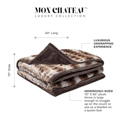 Mon Chateau 60" x 70" Reverie Faux Fur Throw, Cedarwood Ruched | Cozy Layer Comfort For Couch, Bed Or Chair. Lightweight Polyester Fabric With Easy Machine Wash Care - color: Cedarwood Ruched