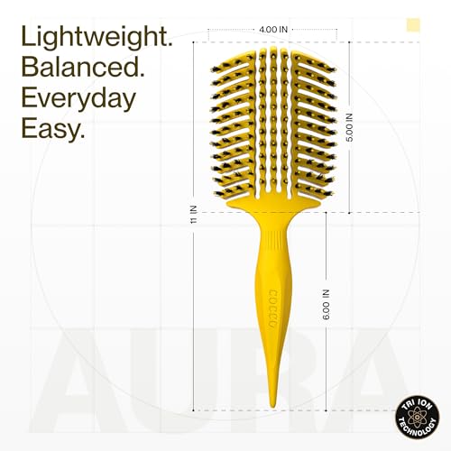 COCCO Aura Vent Boar Brush, Dual-Curved Design for Faster Drying - color: Yellow
