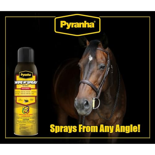PYRANHA Wipe N' Spray for Horses - Oil-Based Long Lasting Fly Control Repels Horn, Deer, Horse, House, Stable, & Face Flies, Ticks, Mites, Mosquitoes, Gnats & Lice, 15 Oz - size: 15 Oz