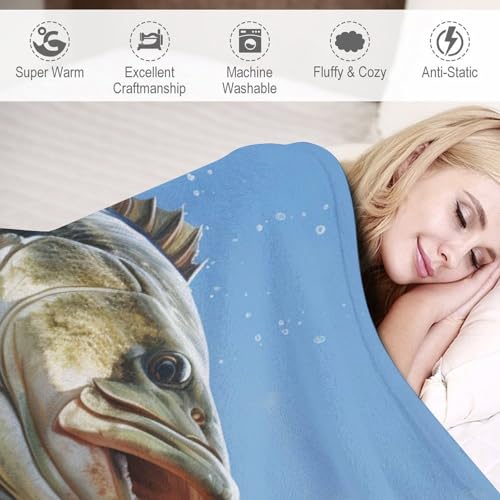 Bass Fish Fleece Throw Blanket for Couch Adults Teens 40" X 50" - color: Bass Fish, size: 40x50 inch