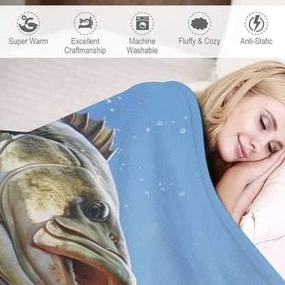 Bass Fish Fleece Throw Blanket for Couch Adults Teens 40" X 50" - color: Bass Fish, size: 40x50 inch