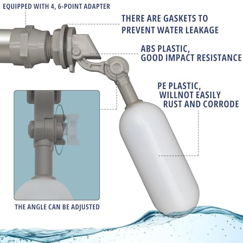 MAKERELE 2-Pack 1/2 Inch Mini Float Ball Valve, ABS | Automatic water level control for tanks, pools, troughs. No electricity. ABS body, PE float, 0-70°C. Includes GHT adapter.
