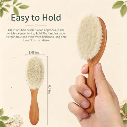 Wooden Baby Hair Brush, No Chemical Painting Infant Hair Brush | All Natural & Safe, Cherry Wood, Soft Goat Bristles, Wood Wax Oil, Prevent Cradle Cap, Exquisite Gift for New Parents