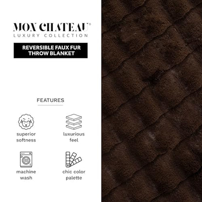 Mon Chateau 60" x 70" Hearthside Faux Fur Throw Blanket, Chestnut Square | Cozy Layer Comfort For Couch, Bed Or Chair. Lightweight Polyester Fabric With Easy Machine Wash Care - color: Chestnut Square