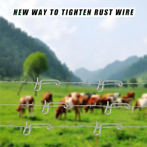 40Pcs 6mm Fence Tighteners, 1/4" Fence Tightener Clips and Tighteners Handle, Fence Wire Tightener Tool, Fence Wire Tensioning Tool for Wire Fence Farm Garden