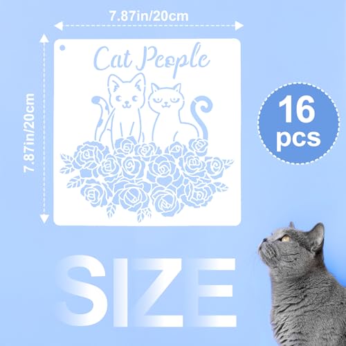16 Pcs Cat Quote Stencils for Painting, Funny Pet Signs and Gifts 8 Inch - color: Cat