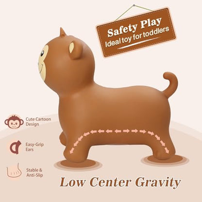 INPANY Bouncy Monkey Hopper Toys, Kids Ride on Rubber Bouncer | Eco-Friendly PVC, Low Center Gravity, Cute Cartoon Design, Load 100 Lbs, Learn & Exercise & Active Fun, Gifts for 2-4 Kids - color: Brown Monkey