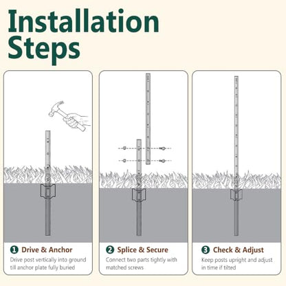 Metal Garden Fence Posts – Heavy Duty Spliced U-Post for Wire Fencing, 7 FT Black | 15 Pack No-Dig Fence Stakes, Double Rustproof Steel Fence Posts for Yard, Garden and Farm - size: 7FT-15PACK