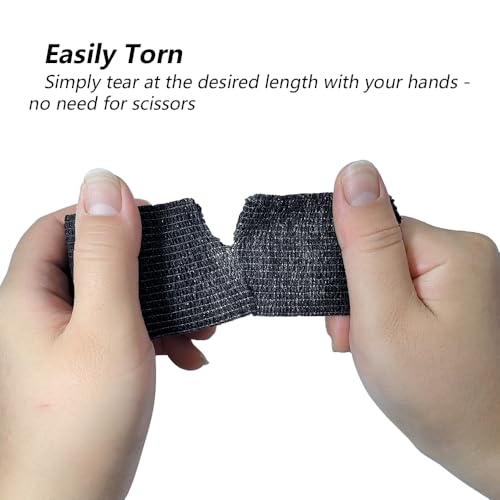 12 Pack Self Adhesive Bandage Wrap 2 Inches X 5 Yards Black Athletic Tape Non-Woven Breathable Elastic & Cohesive Bandage Wrap for Sports, Wrist, First Aid, Pets (12 Count)