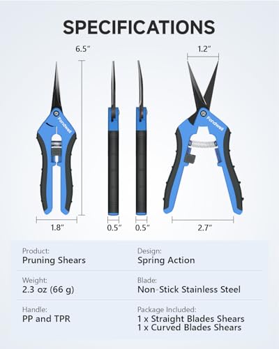 Fondwell 2-Pack 6.5" Precision Trimming Scissors Pruning Shears Garden Snip | Small Plant Scissors, Ultra-Sharp Non-Stick Straight & Curved Blades, Fatigue-Free - for Flower, Bonsai, Detailed Gardening - color: Black (Straight & Curved Blades, 2-pack)