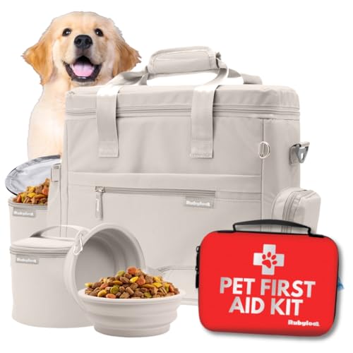 Rubyloo Pet Travel Bundle – Original Doggy Bag (Beige) + Vet-Approved Pet First Aid Kit for Dogs & Cats