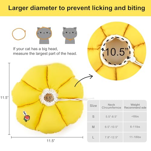 HiDREAM Cat Cone Collar,Cute Waterproof Elizabethan e Collar for Cats,Anti-Bite Lick Wound Healing Safety Cat Recovery Collar,Yellow Flower All-Season Style - color: Yellow flowers, size: Medium