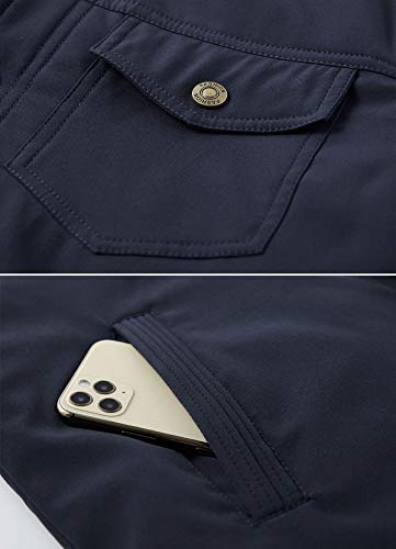 HOW'ON Men's Casual Sherpa Fleece Lined Jacket Warm Coat With Fur Collar - color: Dark Blue, size: Medium