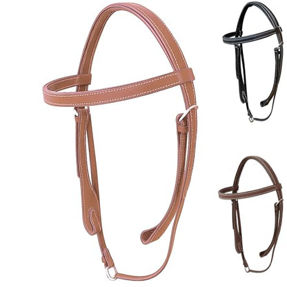 Majestic Ally Padded Leather Brow Band Headstall for Horses - color: Natural