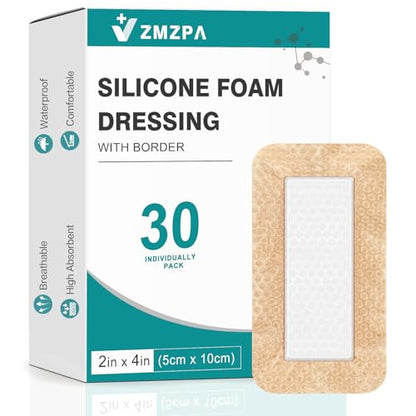 30 Pcs Silicone Foam Dressing 2x4 Gentle Border, Super Absorbent Wound Dressing, Bed Sore Patches, Waterproof Silicone Bandages for Wounds Care, Self Adhesive Pressure Sore Pads - size: 2''x4'' (30 Packs)