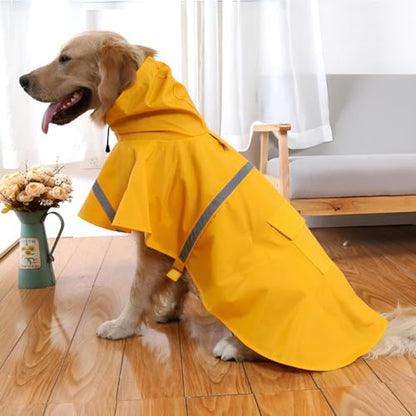 NACOCO Large Dog Raincoat Adjustable Pet Water Proof Clothes Lightweight Rain Jacket Poncho Hoodies with Strip Reflective (L, Yellow) - color: Yellow, size: Large (Pack of 1)