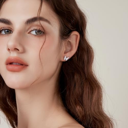 Cat Dinosaur Dragon Horse Stud Earrings for Women,Animal Wolf Sloth Fox LLama Butterfly Earrings Gifts Jewelry - color: Stud Butterfly Colorful