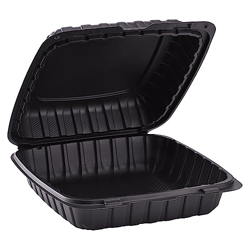 KARAT EARTH Clamshell Take Out Food Containers [9"x9" - 120 ct] To Go Containers | Microwavable, Freezer Safe, Soak-Resistant, Durable, Stackable | Vented for Hot/Cold Foods, Black