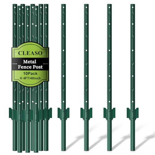 Metal Fence Posts Heavy Duty U-Post Stakes for Wire Fencing, 4 FT Green - color: Green, size: 4FT-10P