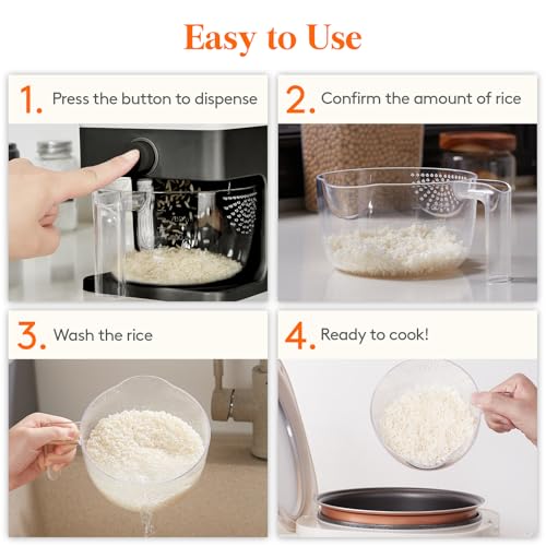 Lifewit Rice Dispenser 25 Lbs, Airtight Storage with Measuring Cup, Black - color: Black