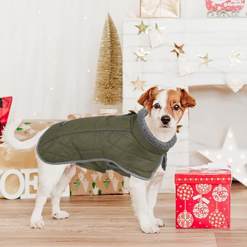 Fragralley Dog Coat Small, Waterproof Dog Jacket with Warm Fleece Lining, Adjustable Reflective Dogs Winter Coat, Turtleneck Pet Coats for Cold Weather ArmyGreen S - color: ArmyGreen, size: Small