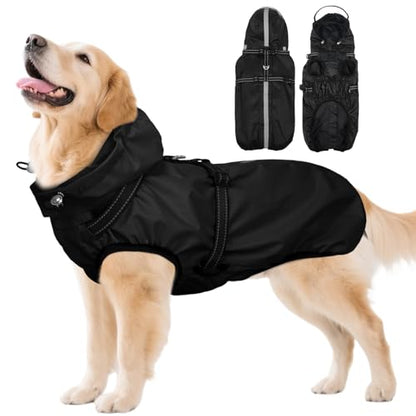 Dog Raincoat with Built-in Harness, Dog Rain Jacket with Clear Hood - color: Black, size: XXXX-Large