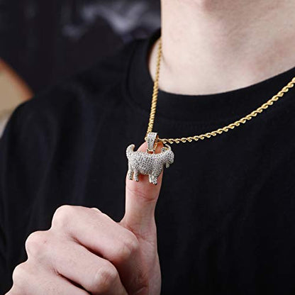 TOPGRILLZ Goat Chain Gold Necklace for Men Eagle Chain Rope Iced out Cubic Zirconia 14K Gold Plated Stainless Steel Necklace 24" Birthday Gifts - style: Gold Goat