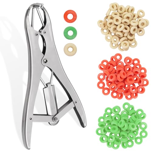 Goat Banding Kit Stainless Livestock Steel Expander Tool with 300pcs Rubber Bands and Expander Plier Balloon Expander Pliers Tool for Lambs Goats Piglets Calves, Humane Livestock Handling