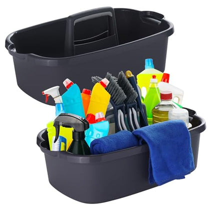 2-Pack Large Gray Cleaning Caddy for Cleaning Supplies with Handle - Portable Plastic Tote Organizer for Shower, Bathroom, Kitchen, Under Sink Storage