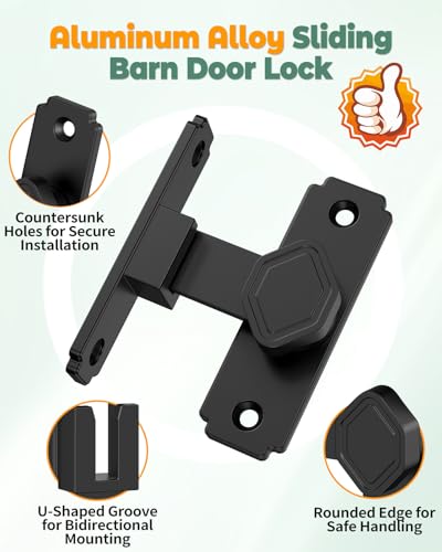 90 Degree Barn Door Lock, Sliding Door Latch, Black, 1 Pack - color: Black-1PC