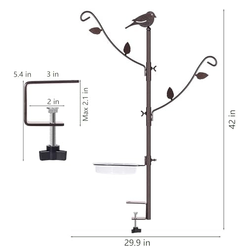 YINGYM Deck Bird Feeder Pole with Bird Bath, Two Adjustable Branches - size: 42 Inches without Squirrel Baffle