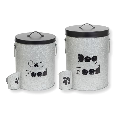 Medium 40lb Dog & 30lb Cat Pet Food Storage Canister with Scoop Combination – Durable & Airtight for Freshnesss, Minimalist Design & Recyclable, Medium Metal Container - size: Combo - Medium Dog 40lb & Medium Cat 30lb