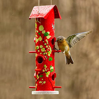 Kingsyard Metal Bird Feeders for Outdoors Hanging, Tube Bird Feeder - color: Red
