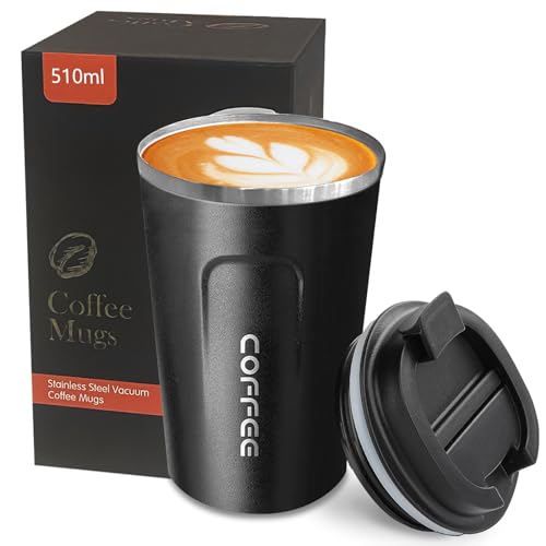Insulated Travel Coffee Mug, Stainless Steel Coffee Cup with Leakproof Lid - color: 2nd-Black, size: 17 Ounces
