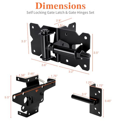 Self Closing Gate Hinge and Latch Kit for Vinyl & Wood Fence Gates, Heavy Duty Gate Hardware Kit with Self Locking Latch, Adjustable Hinges, Installation Screws Included, 2 Latches & 4 Hinges - size: 3.9'4'(L)x