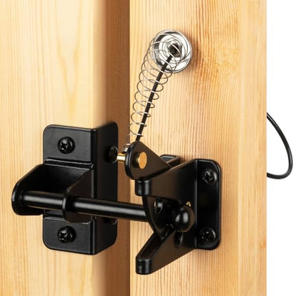 4" Self-Locking Gate Latch for Wooden Fence with Cable Pull, 2pcs | Automatic heavy duty fence latch, gravity gate latch for metal gates, secure pool garden shed, black, with spring cable pull - size: Upgrade