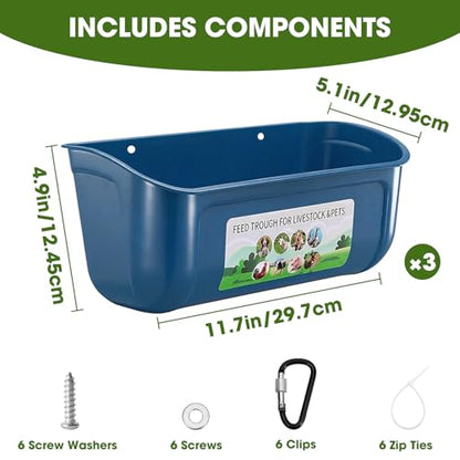 3 Pack 6 Quart Chicken Duck Feeder Trough, Blue - color: blue