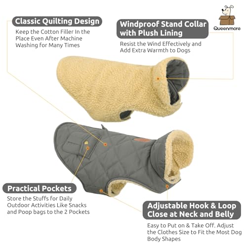 Queenmore Dog Winter Coat, Fleece Jacket, Waterproof Cold Weather Clothes - color: Grey, size: X-Small