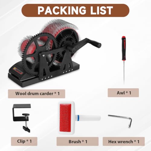 Consfly 3.15" Wool Drum Carder with Brush & Awl, for Combing Blending