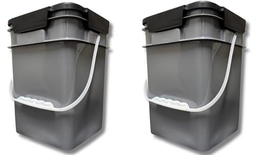 House Naturals 4 Gallon Square Food Grade Plastic Bucket with Lid, Made in USA (Pack of 2) BPA Free (Grey) - color: Gray