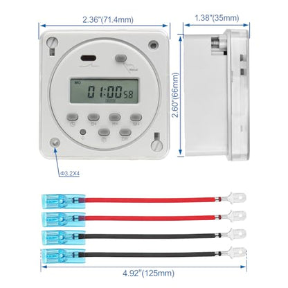 Baomain Time Switch Relay with 4 x Terminal Cable & Waterproof Cover,Digital LCD Programmable Timer,24V DC/AC Input,200-250V 16A Output,28 Programs Daily/Weekly Schedule,CN101A - size: Timer with Terminal Cable & Cover
