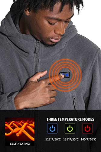 ANTARCTICA GEAR Heated Jacket with 12V 16000mAh Battery Pack, Polar Fleece Coat for Men Women, Fit Zip Hood Winter Jacket - color: Grey, size: Small